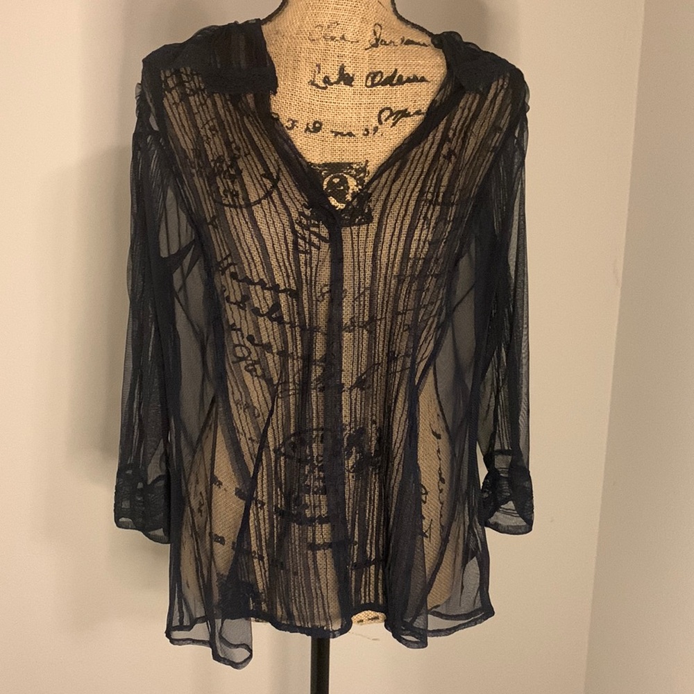 Meadow Rue for Anthropologie Dark Blue Sheer Nylon Top Size 4